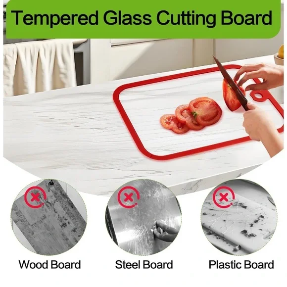 Two Clear Glass Cutting Board, 2 Size Chopping Board with Non-slip - SHIP ALONE - Picture 4 of 7